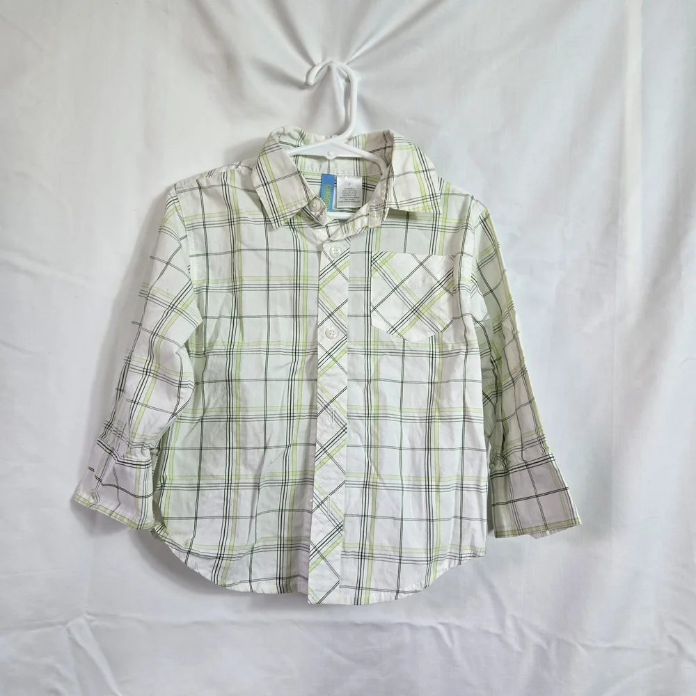 Gymboree Boys White Green Yacht Club Long Sleeve Collared Preppy Shirt 3 Vintage